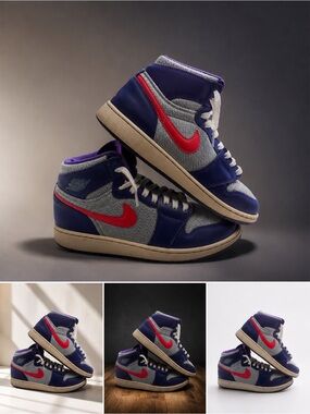 Nike Purple and White High-Top Sneakers with Red Accent size 7Y boys/girls